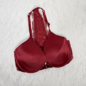 VICTORIA'S SECRET / burgundy maroon lightly lined plunge velvet trim bra / 32DD